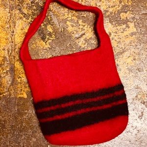 Hand made wool Bright red bag with sexy red stripe
